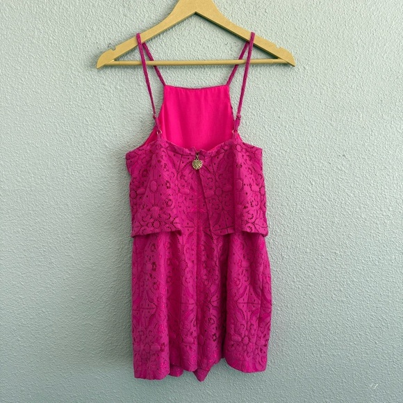 Lilly Pulitzer Celyn Romper Magenta Pink Tic Tac Tile Lace Size 2 - Picture 5 of 9